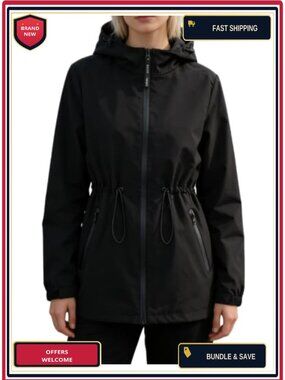 Women's Long Rain Jacket Waterproof Hooded Trench Coat